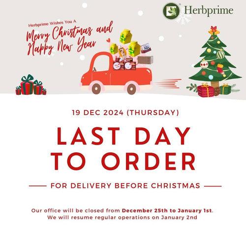 Herbprime Christmas and New Year Holiday Operating Hours - Herbprime