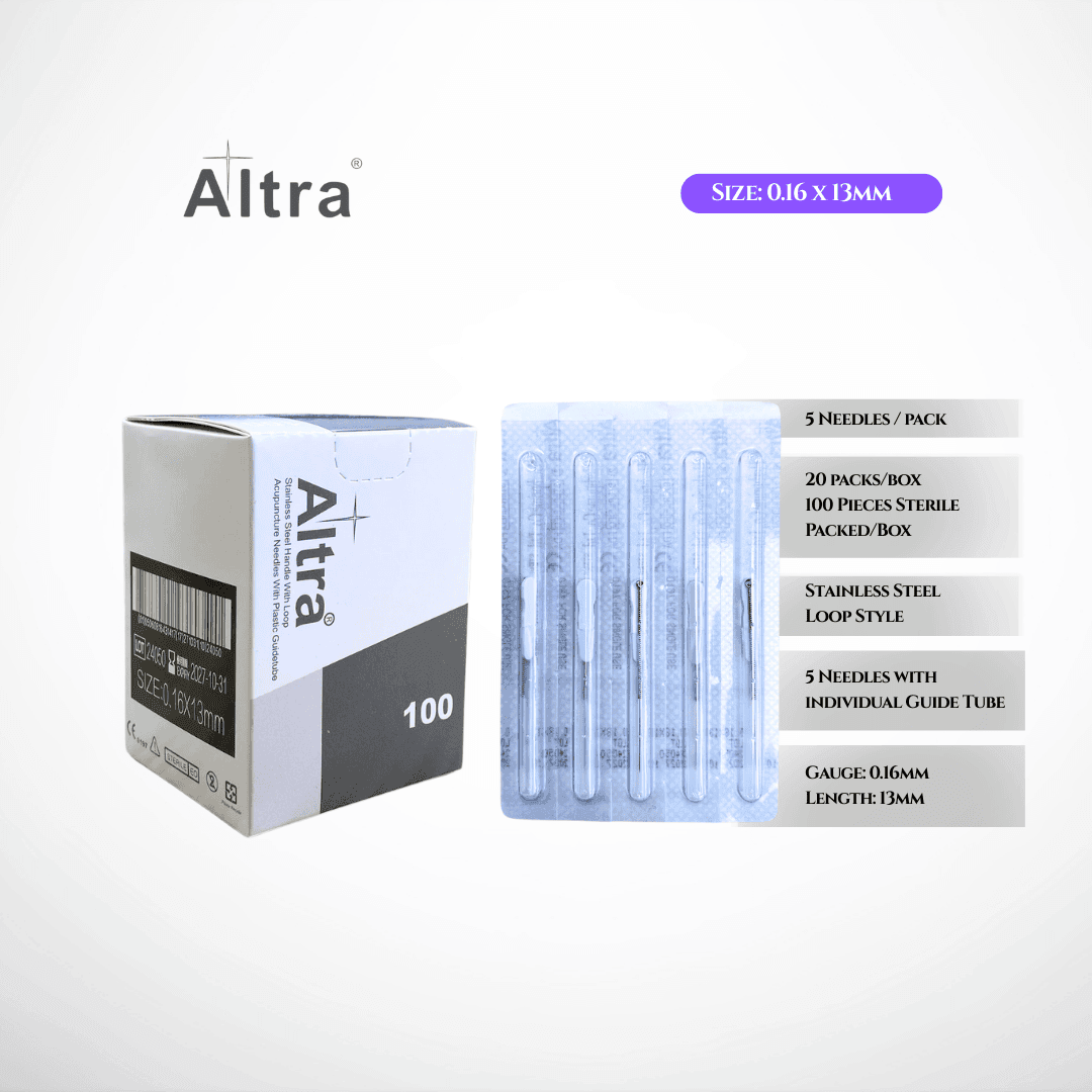 Altra® Stainless Steel Needles With Loop, 1 Needle per Blister, With Individual Guide Tube, 100pcs per box