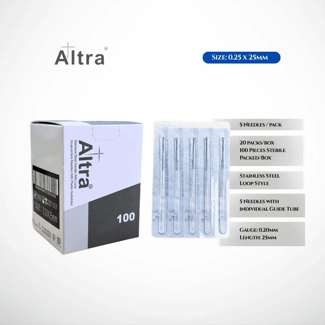 Altra® Stainless Steel Needles With Loop, 1 Needle per Blister, With Individual Guide Tube, 100pcs per box