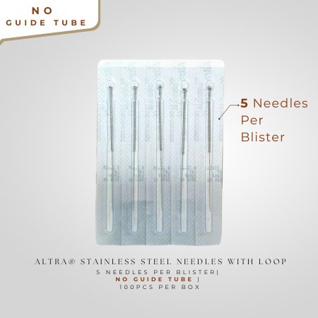 Altra® Stainless Steel Needles With Loop, No Guide Tube, 100pcs per box - Herbprime