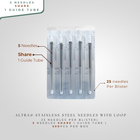 Altra® Stainless Steel Needles with Loop, 5 Needles bundled in a Tube cluster pack, 500pcs/box - Herbprime