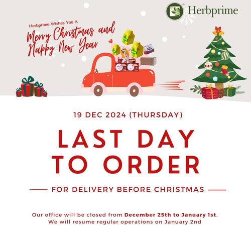 Herbprime Christmas and New Year Holiday Operating Hours - Herbprime