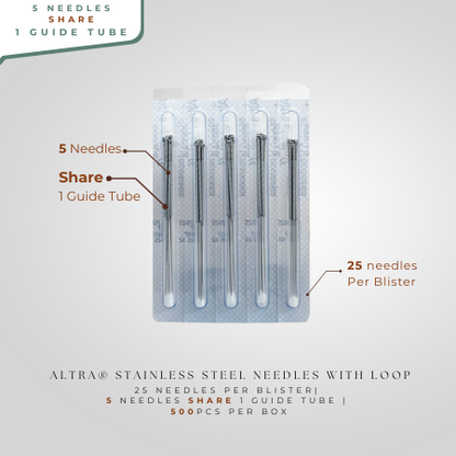 Altra® Stainless Steel Needles with Loop, 5 Needles Per 1 Guide Tube, 500pcs/box
