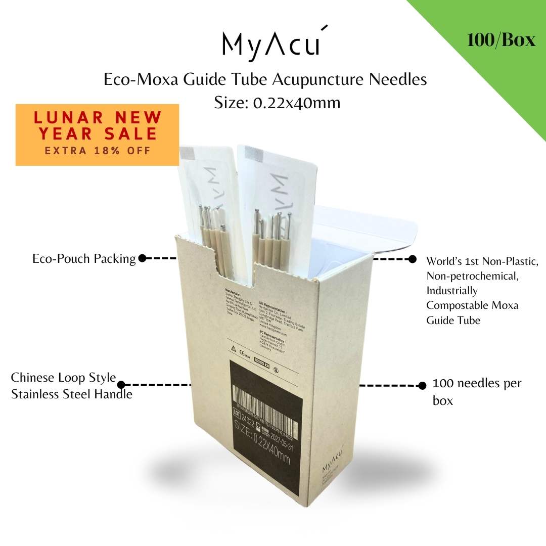 MyAcu® Eco-Moxa Guide Tube Acupuncture Needles, 100'/Box, Size 0.22x40mm - Herbprime