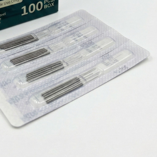 Pack of medical needles on a white background