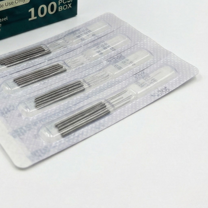 Pack of medical needles on a white background