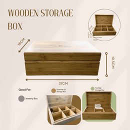 Size: Length (31CM) x Width(18CM) x Height (10.5CM)

Open: 6 Slots, Each Slot Length (9CM) x Width(7.5CM) x Height (6.3cm)

Perfect for storing your favorite tea bag, essential oil or even your jewelry
