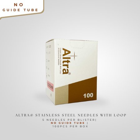 Altra® Stainless Steel Needles With Loop, 5 Needle Per Blister, No Guide Tube, 100pcs per box - Herbprime