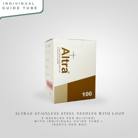 Altra® Stainless Steel Needles With Loop, 5 Needle per Blister, With Guide Tube, 100pcs per box - Herbprime