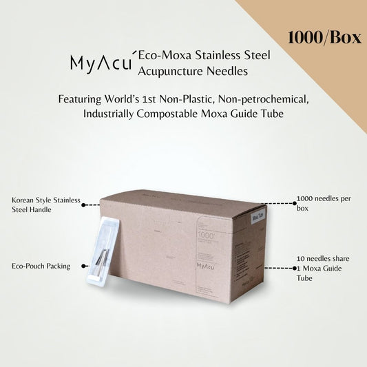 MyAcu Eco-Moxa 1000'/Box  | Stainless Steel Acupuncture Needle with Industrially Compostable Moxa Guide Tube